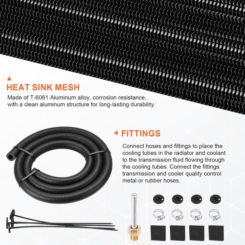 FILTERUP Upgrade 8 Pass Aluminium Transmission Oil Cooler, 5/16" Universal 8 Rows Tube and Fin Cooler Kit Engine with Hose Mounting - Image 4